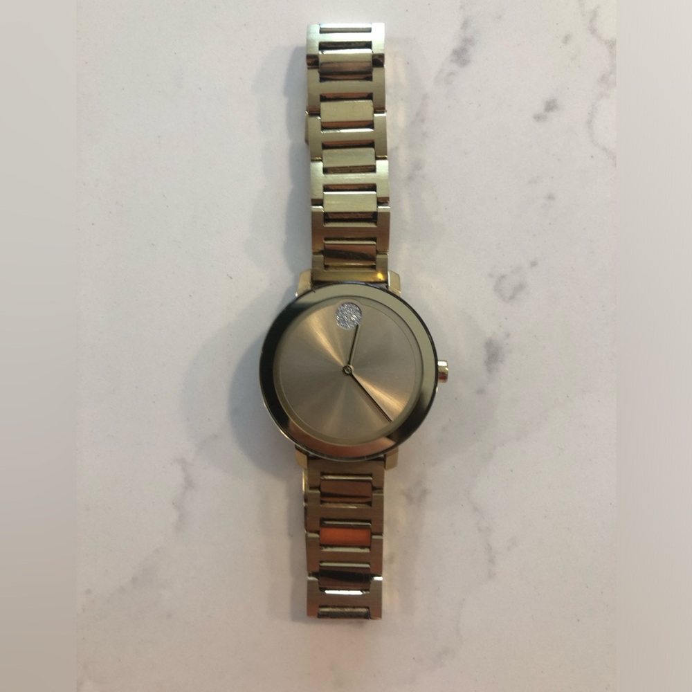 Movado Bold Evolution 2.0 Watch- Yellow Gold, White Chrystals